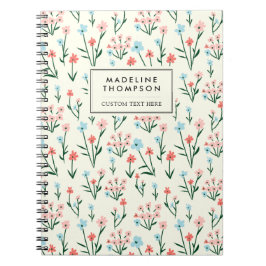 Cuaderno Simple Floral Botanical Pink Blue Flower