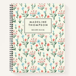Cuaderno Simple Floral Botanical Pink Blue Flower Recipe