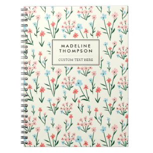 Cuaderno Simple Floral Botánico Rosa Flor Azul