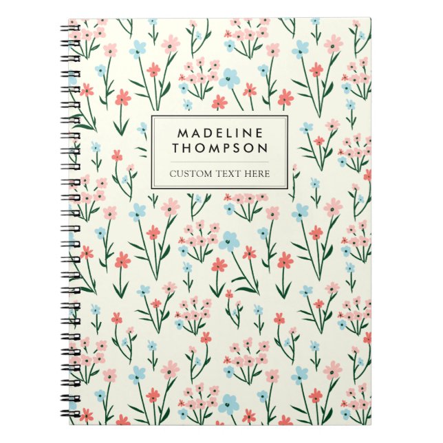 Cuaderno Simple Floral Botánico Rosa Flor Azul (Frente)