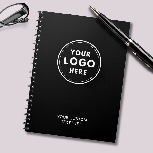Cuaderno Simple Logotipo Negro Profesional  (Simple Logo Notebook in classic black. Add your own logo & custom text. Small business merchandise.)