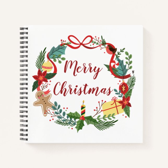 Cuaderno Simple Merry Christmas Wreath | Portátil (Anverso)