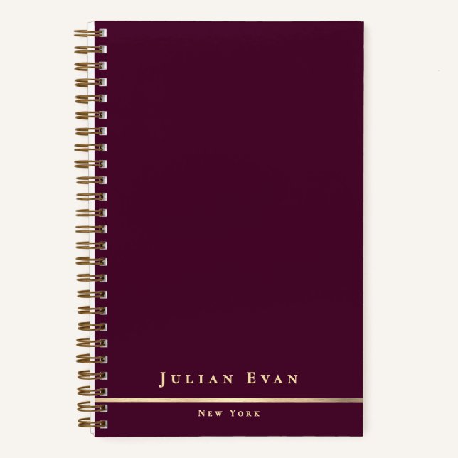 Cuaderno Simple Minimal Vino Burgundy & Dorado Spiral Brill (Anverso)