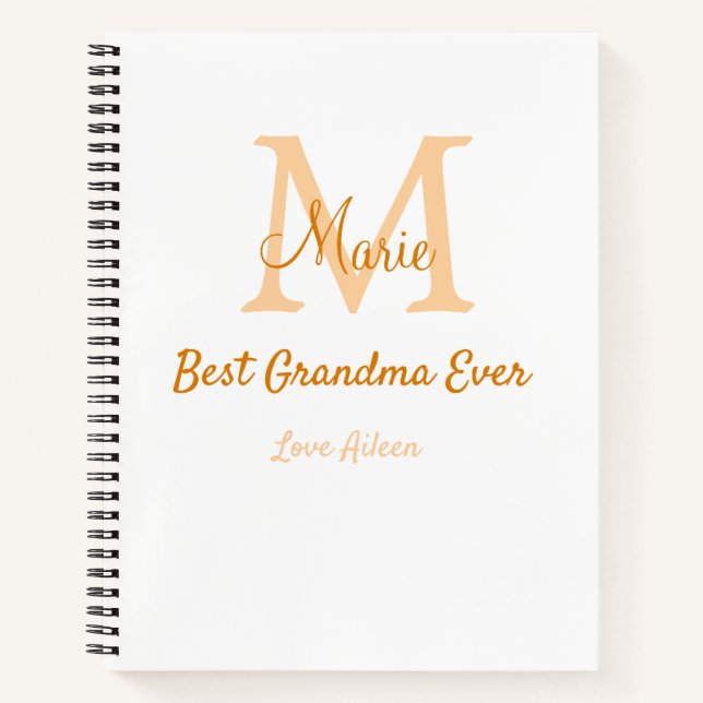 Cuaderno simple mínimo mejor Abuela jamás naranja monograma (Anverso)