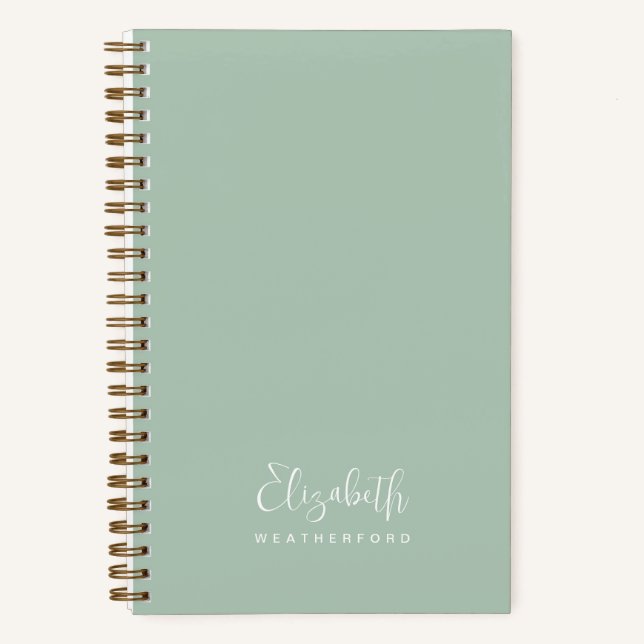 Cuaderno Simple Mint Mint Green Calligraphy Script Name (Anverso)