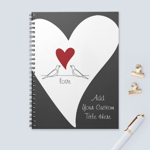 Cuaderno Simple Modern Birds in Love Red Heart