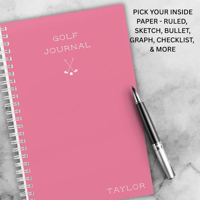 Cuaderno Simple Modern Golf Journal Personalized Name Pink (Personalized with your name for a custom feel.)