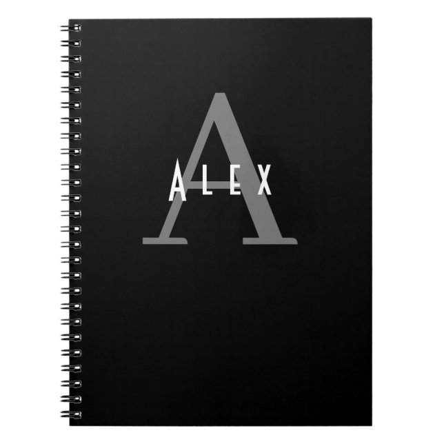 Cuaderno Simple Modern Minimal Black and White Monogram (Frente)