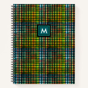 Cuaderno Simple Modern Tartán Verde Teal Marrón Cuadros Mon