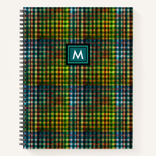 Cuaderno Simple Modern Tartán Verde Teal Marrón Cuadros Mon (Anverso)