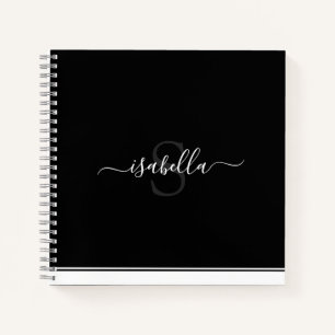 Cuaderno Simple Moderno Monograma Negro y Blanco