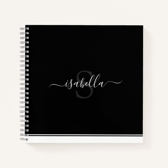 Cuaderno Simple Moderno Monograma Negro y Blanco (Anverso)