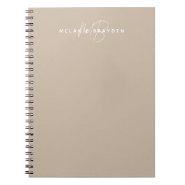 Cuaderno Simple Taupe Minimalist Two Monogram Name