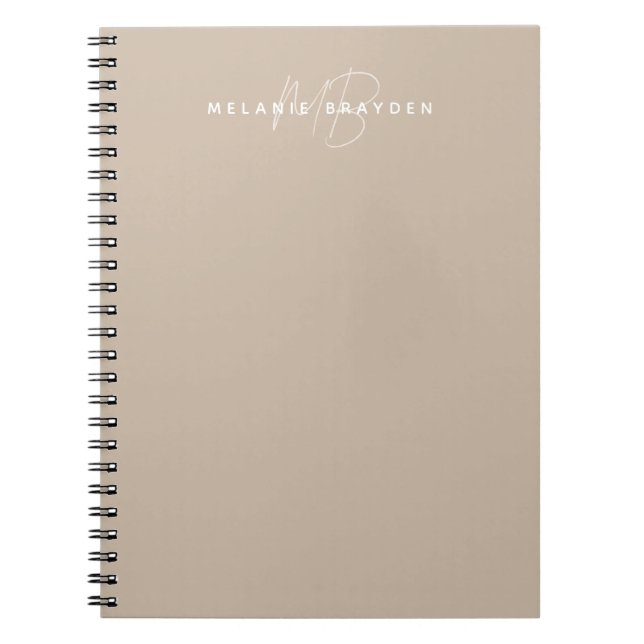 Cuaderno Simple Taupe Minimalist Two Monogram Name (Frente)