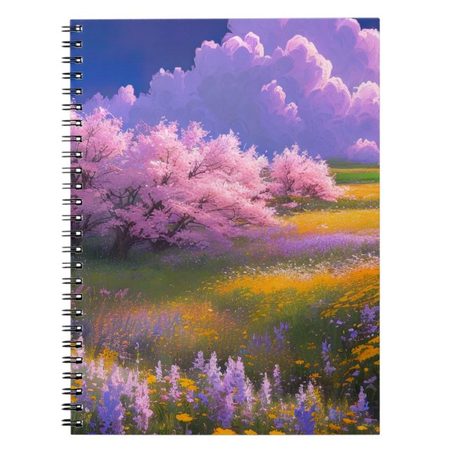 Cuaderno Sinfonía de flores de cerezo en una pradera (Frente)