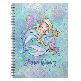 Cuaderno Sirena azul rosa linda femenina Nombre de niña de 