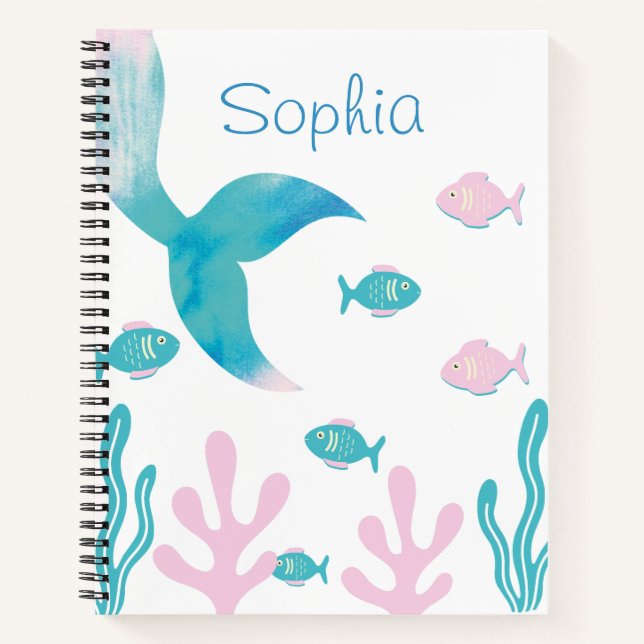 Cuaderno Sirena Bajo el Mar Rosa Azul Pastel Niñas (Anverso)