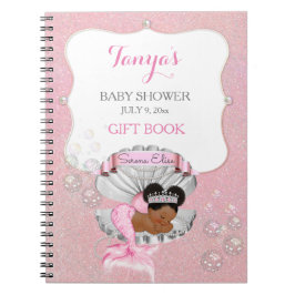Cuaderno Sirena bebé afroamericana concha perlas rosadas