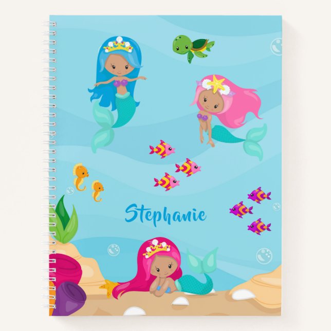 Cuaderno Sirena Bonita Personalizada Bajo el Mar Femenina (Anverso)