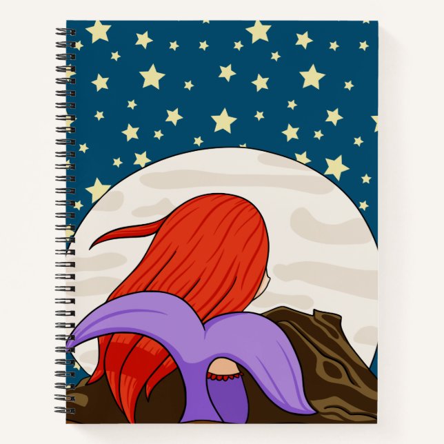 Cuaderno Sirena caprichosa mirando la noche estrellada de l (Anverso)