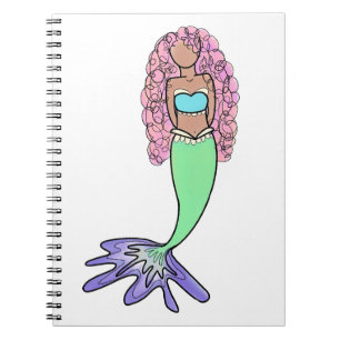 Cuaderno sirena de arco iris rosa azul violeta verde rizo n