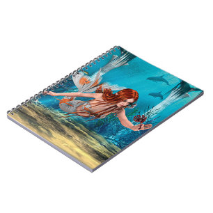 Cuaderno Sirena de Cabello Rojo Arte de Fantasía Subacuátic