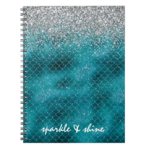 Cuaderno Sirena de plata verde azulada personalizada