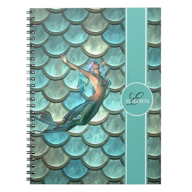 Cuaderno Sirena en escamas de cola de sirena - Personalizad (Frente)