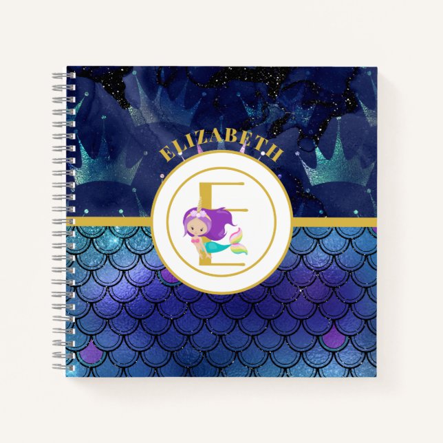Cuaderno Sirena espumosa escala monograma de unicornio (Anverso)