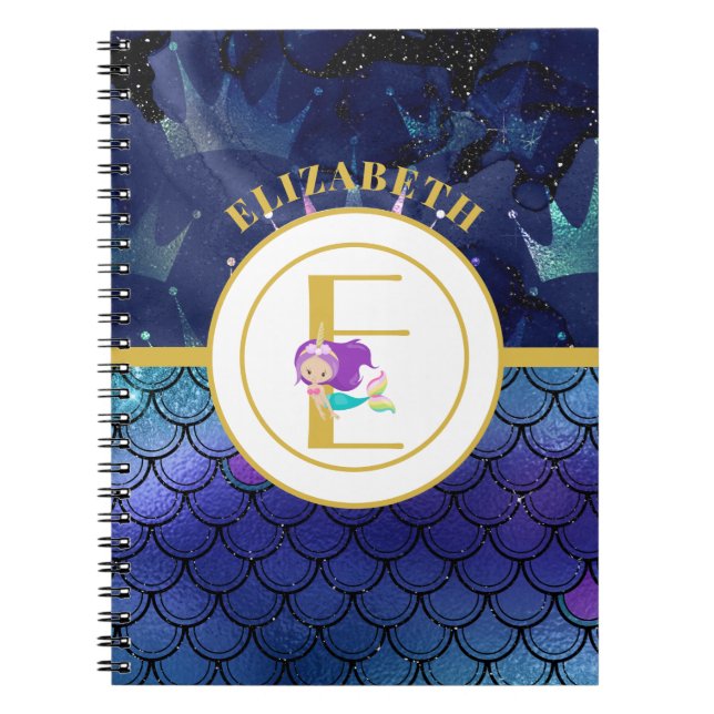 Cuaderno Sirena espumosa escala monograma de unicornio (Frente)