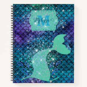 Cuaderno Sirena mágica escalas Faux Purpurina Girly Monogra