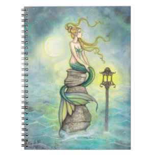 Cuaderno Sirena Mística con Linterna y Arte de Fantasía Lun
