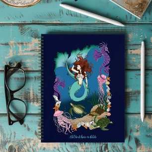 Cuaderno Sirena Mística Fantasía Oceánica Azul Vida Marina