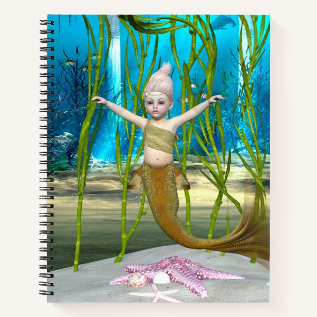Cuaderno Sirena Pequeña Fantasía Lindo, Océano Azul (Anverso)