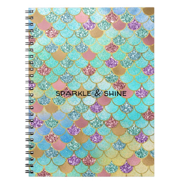 Cuaderno Sirena Purpurina Aqua Blue Pink Purple Gold (Frente)