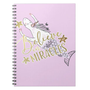 Cuaderno Sirena Unicornio Moderna Tendencia Cree en Milagro