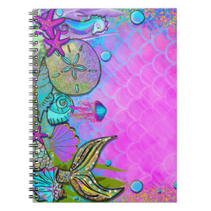 Cuaderno Sirenas y cáscaras del mar bajo chispa del mar