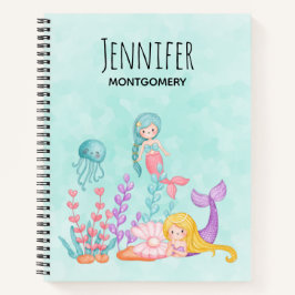 Cuaderno Sirenas y medusas bajo la acuarela del mar