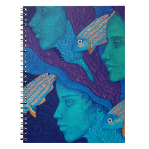 Cuaderno Sirenas y peces, arte de fantasía surrealista, baj