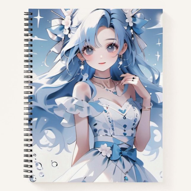Cuaderno Sirenita con el pelo azul en un vestido azul (Anverso)