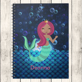 Cuaderno Sirenita de burbujas en verde y azul en el océano