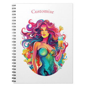 Cuaderno Sirenita de cabello arcoiris con cóctel