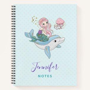 Cuaderno Sirenita descubierta con delfín bajo el mar