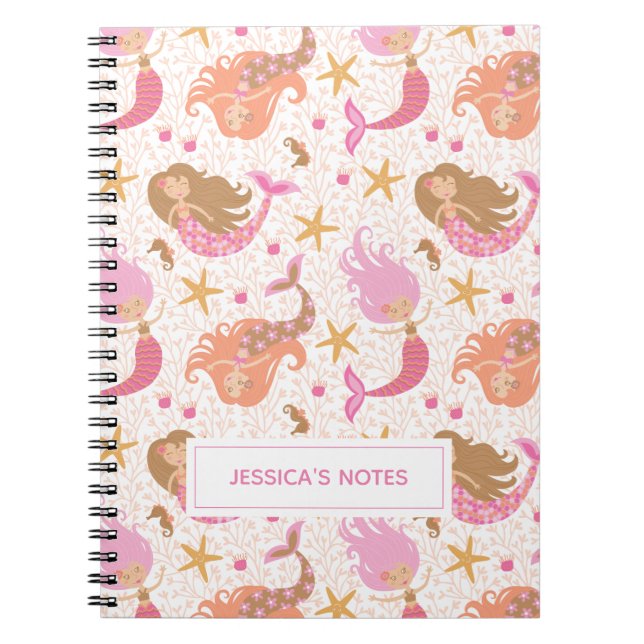 Cuaderno Sirenita rosa cúpula personalizada (Frente)