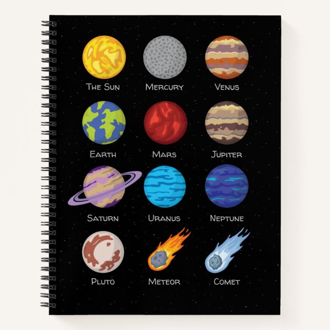 Cuaderno Sistema solar, dibujo Personalizado de los planeta (Anverso)