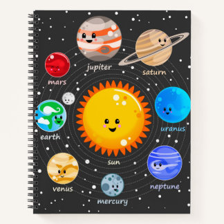 Cuaderno Sistema solar Kawaii feliz planetas estrellas gráf