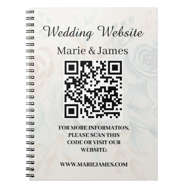 Cuaderno Sitio Web del boda Agregar nombre Fecha Código QR  (Frente)
