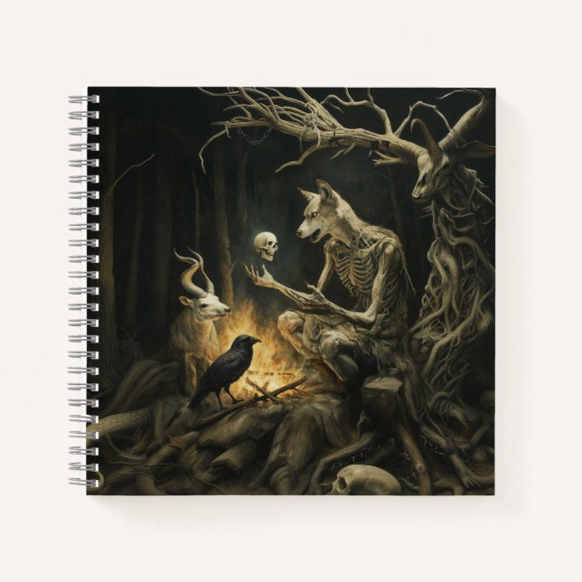 Cuaderno Skeleton Dog Moon Occult Dark Witchy AI Art (Anverso)