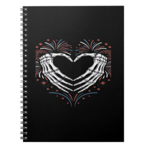 Cuaderno Skeleton Hand Heart 4De Eeuu Patriótico Americano
