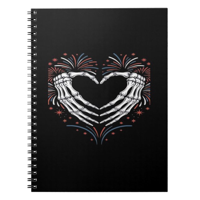 Cuaderno Skeleton Hand Heart 4De Eeuu Patriótico Americano (Frente)